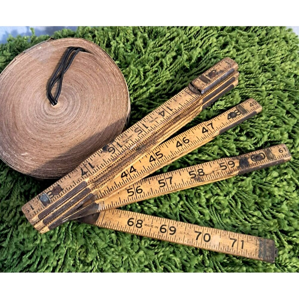 Vintage Measuring Tape Set Lufkin Rule Co. Wood Folding Ruler 72", Roll 100 Ft - Picture 7 of 7